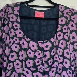 kate spade Floral Long Sleeve Scoop Neck Dress in Purple and Navy